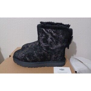Ugg Women's Mini Bailey Bow Black Glimmer Boots Size 9 NWB
